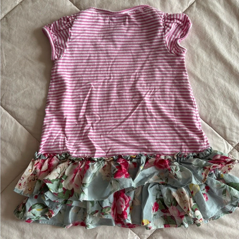 Ralph Lauren Girls Striped Floral Ruffle Short Sleeve Dress Size 12M